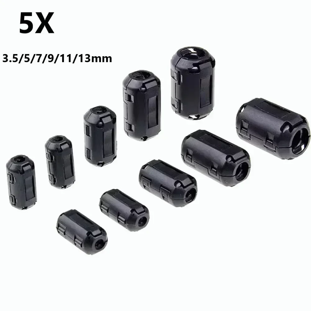5 peças 3.5/5/7/9/13mm núcleo de ferrite supressor de ruído filtro anel braçadeira de cabo rfi para cabos para cabo de alimentação de áudio e vídeo