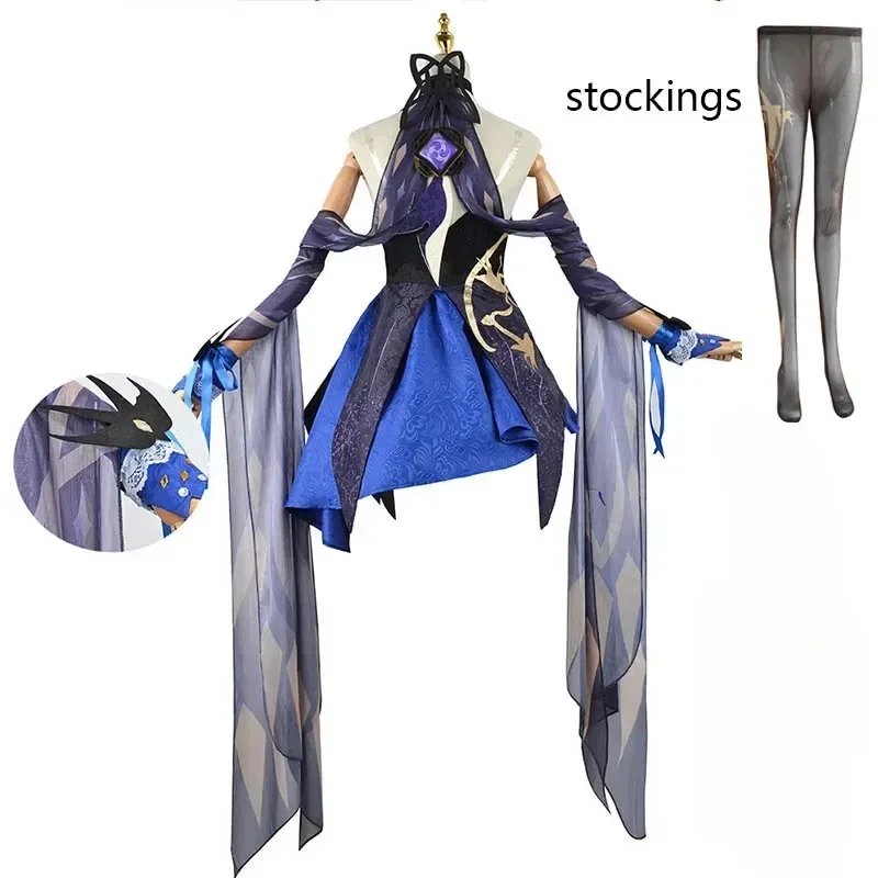 Keqing Anime New Skin Game Suit Gorgeous Sexy Ke Qing  Dress Wig Outfits Comic Con Halloween