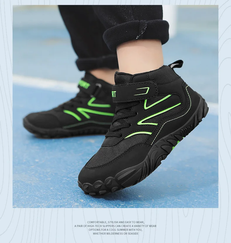 Breite Zehen Kinder Barfuß Stiefel Herbst Winter Wasserdichte Kinder Wanderschuhe Mädchen Jungen Rutschfeste Sportspaziergang Trekking Turnschuhe – Detail 11