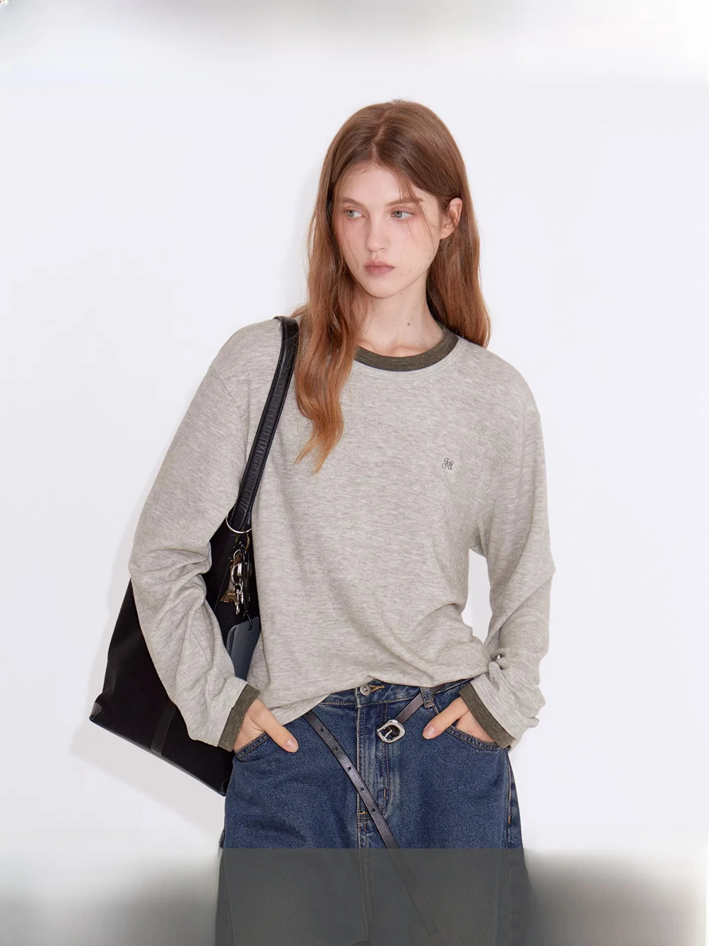 

Fano Embroidered Thi Warm Women's T-irt Casual Loose Fit Long Sve round Ne Sweatirt Polyester Acrylic Viscose Blend