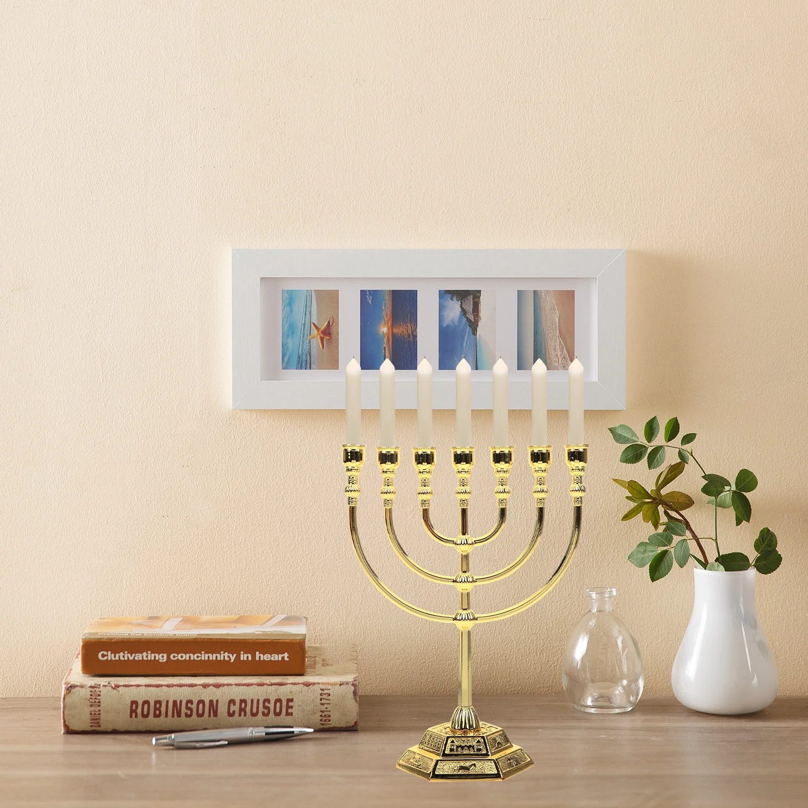 Menorah Chanukah Desktop Candlesticks Ornaments Jewish Holder Religious Christmas Office