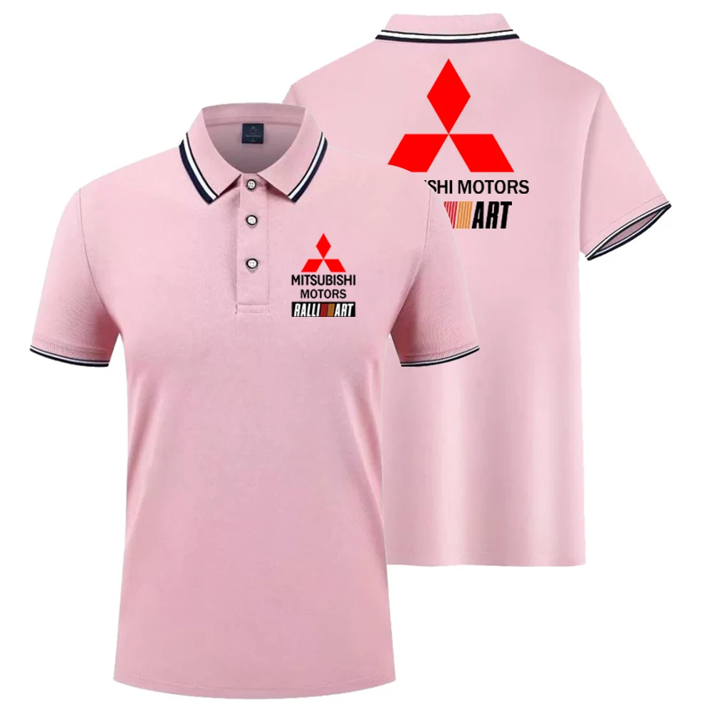 2025 Summer Cotton Polo Shirt Advertising Culture Short Sleeve Print Mitsubishi Racing Car Rally Team Work Clothes Tops T-shirt