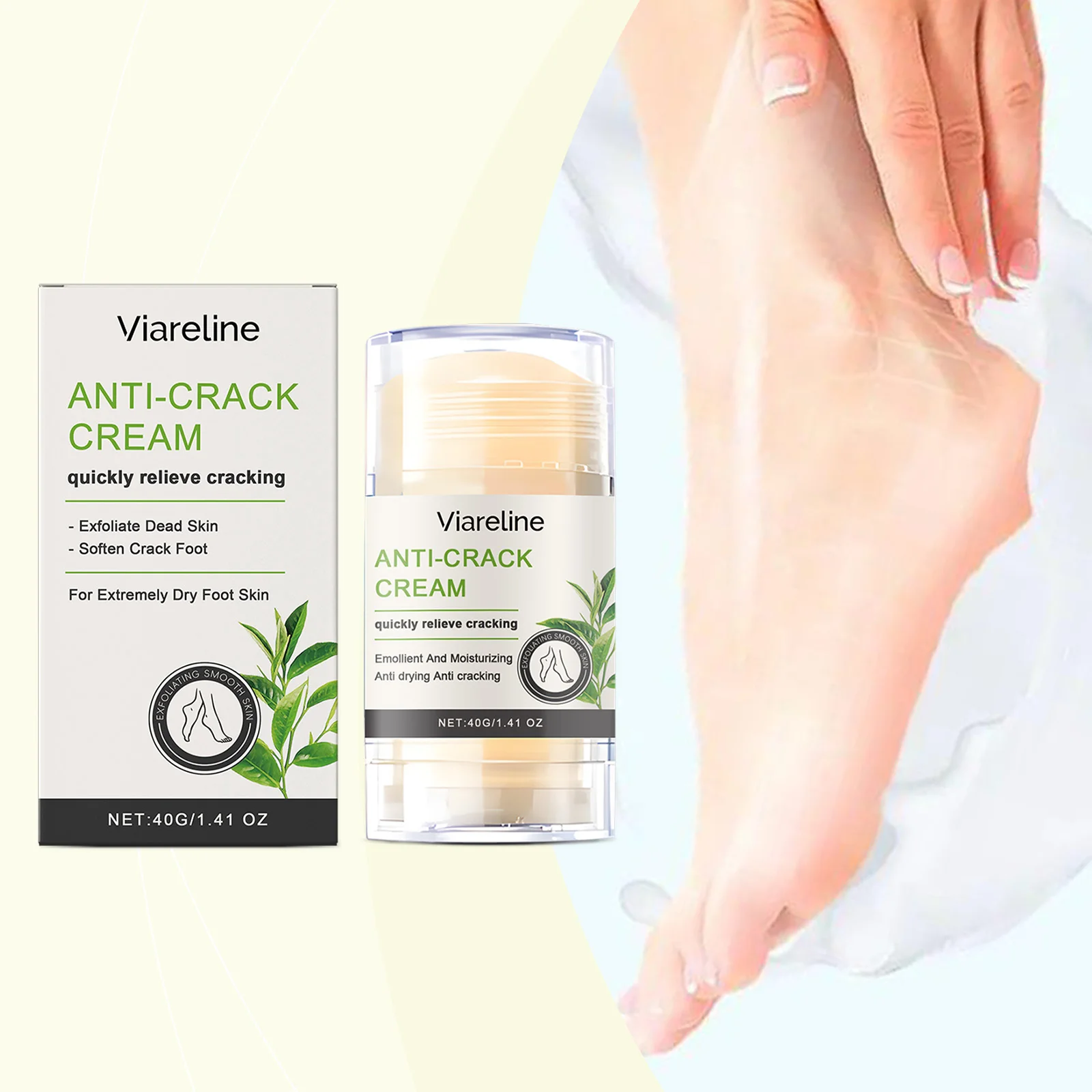 Fußpflegestift beruhigt trocken, spendet Feuchtigkeit und spendet Feuchtigkeit der Fußhaut. Täglicher Pflegestift