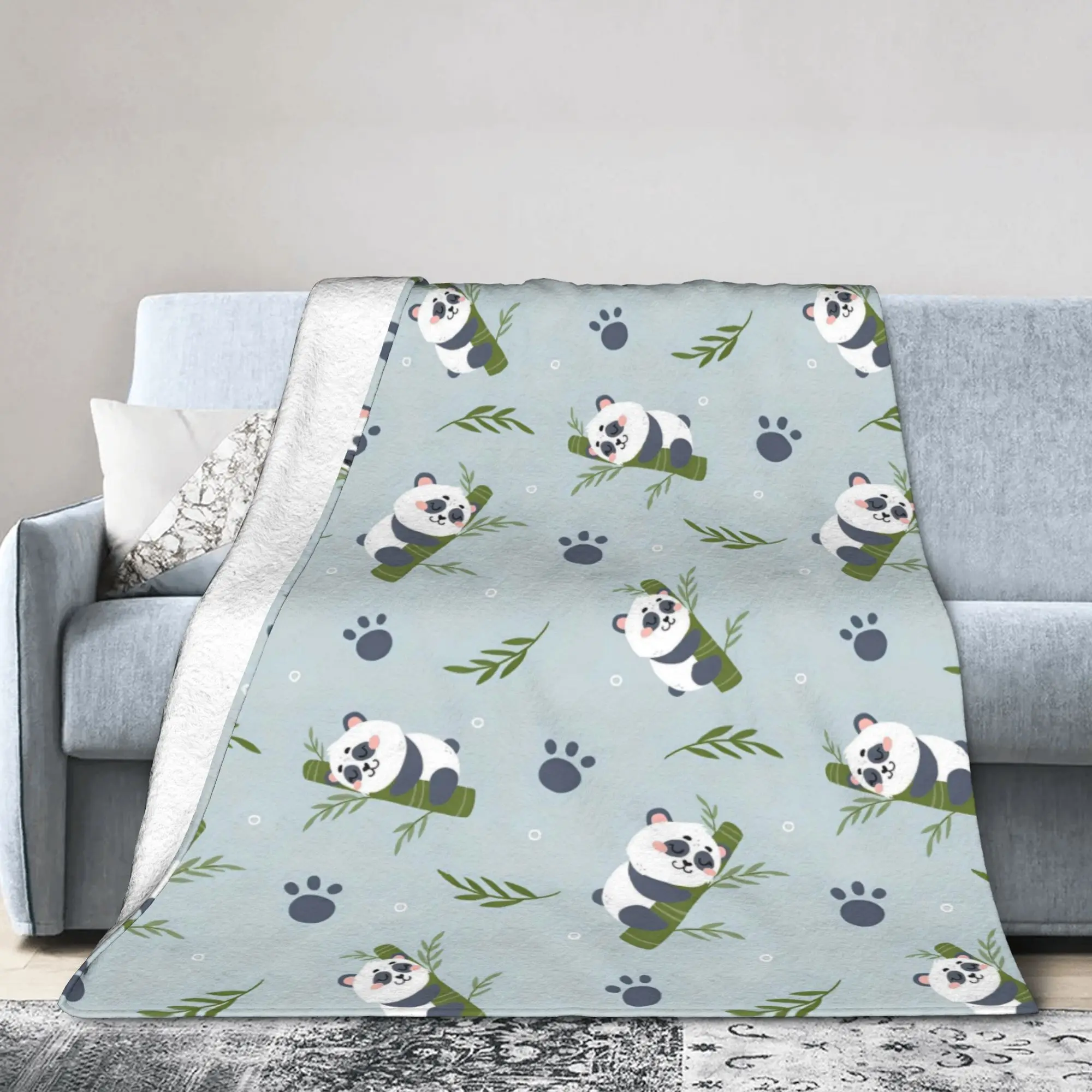 Panda Paw Pattern Animal  Blanket Cover Fleece  Super Warm Throw Blanket for Bed Bedroom Quilt
