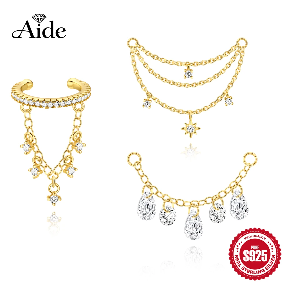 

AIDE 1 Piece S925 Sterling Silver C-shaped Tassel Inlaid Zircon Ear Clips Tassel Drop Earrings for Women Luxury Gift Party