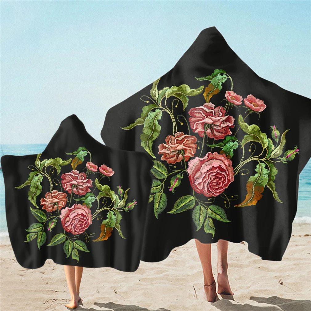 

Hooded Beach Towel for Adult and Kid,Swim Surfing Sports, Gym Spa,Peony Rose Flower,Floral Crane Bird,Holiday Gift,Drop Shipping