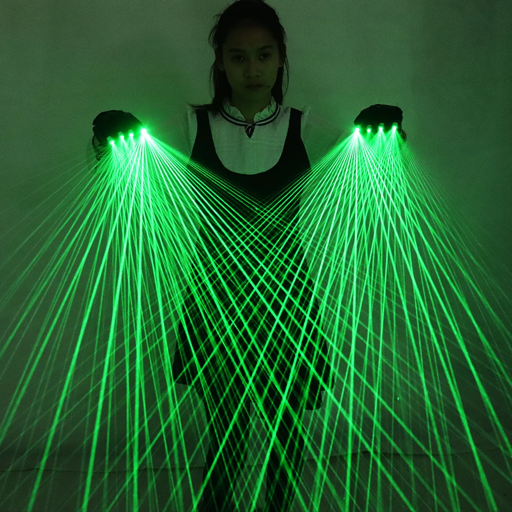 2 in 1 Multi-Line Green Laser Gloves LED Lazer Mitten Ray Gloves Rave LED Flash Finger Palm Light Dress Up LED Robot Suit