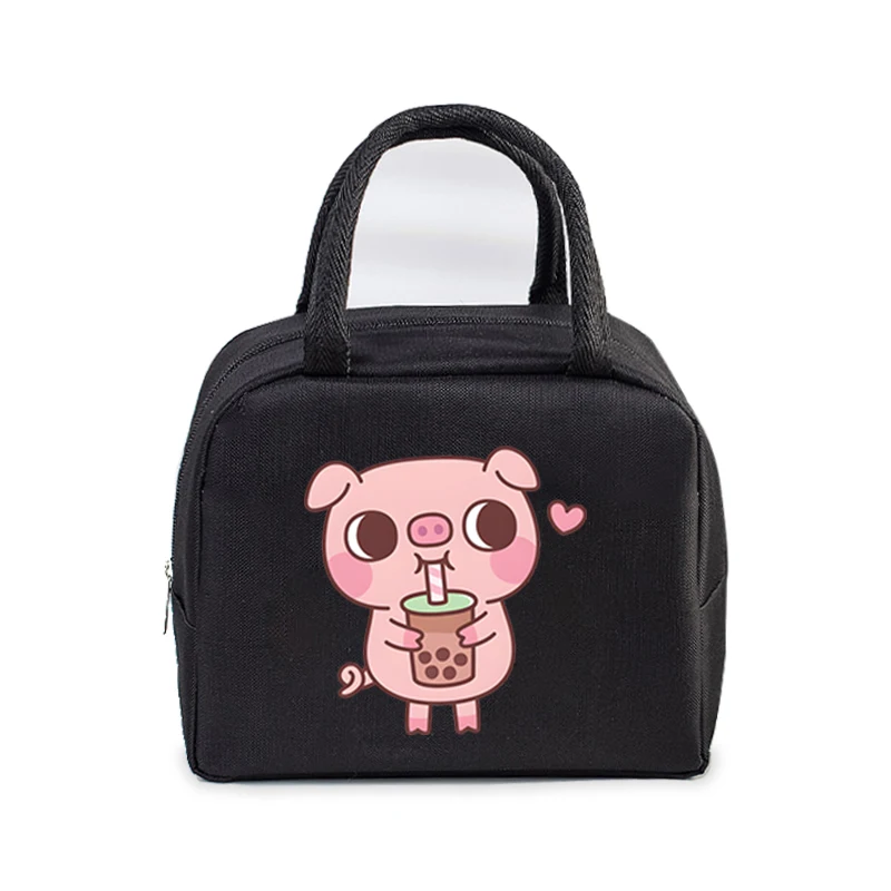 Fast Food Pig Printed Portable Lunch Bags Women Men Thermal Insulation Lunch Box Storage Bag Cartoon Children Bento Lunch Bag