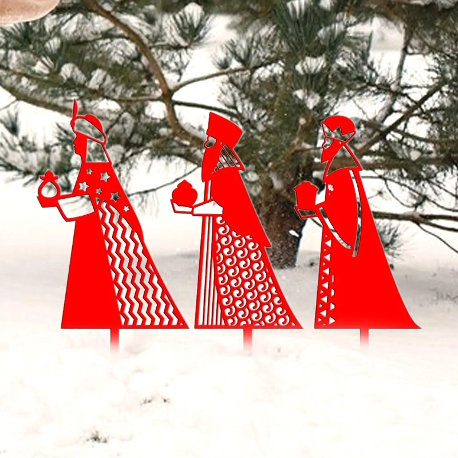 Christmas Yard Sign Stake Decor Nativity Scene Stake Red R Hollow Out Versatile Accessories Festival Garden Stake Decor Lawn