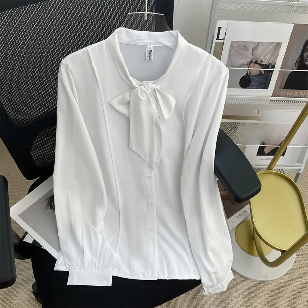 Women\'s Chiffon White Shirts Spring Long Sleeve Korean Temperament Blouses For Ladies Elgant Office Lady Work Wear Female Tops