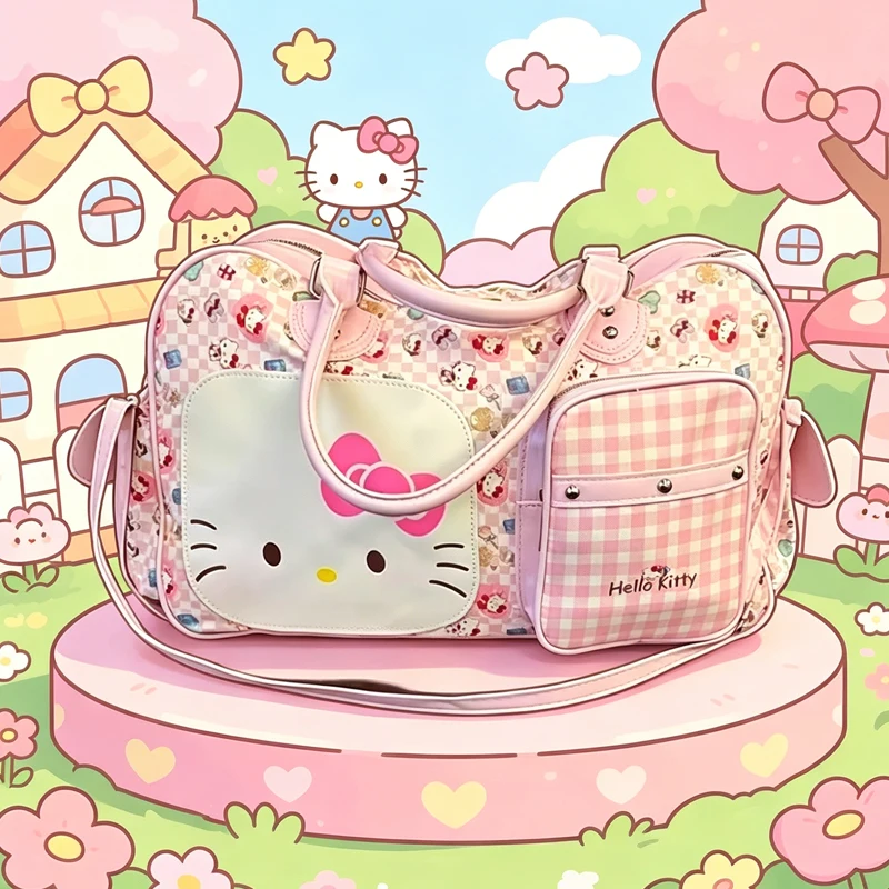 

New Hello Kittys Travel Bag Large Capacity Luggage Bag Kawaii Cartoon Portable Multifunctional Portable Anime Figure