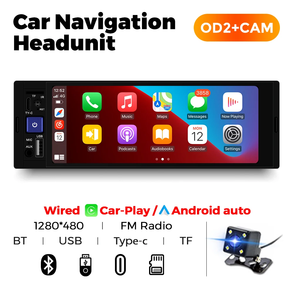 Mekede 6,86 Zoll 1din Carplay Android Auto Autoradio Multimedia Video MP5-Player mit BT FM Stereo USB Typ C Stecker Autoradio