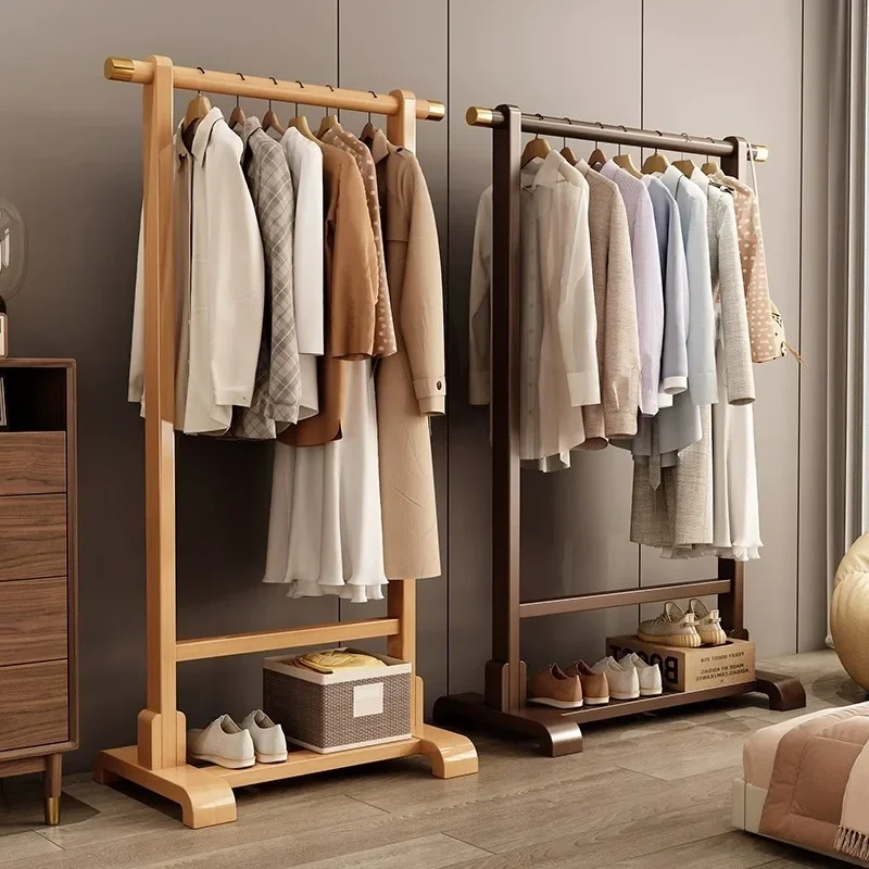 

Solid wood hanger floor coat rack bedroom household hanger indoor simple drying rack room clothes rack