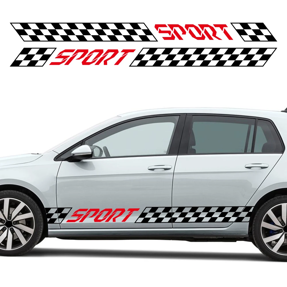 Racing Sport Checkered Side Stripe Vinyl Decal Waterproof Body Graphic Sticker Car Door Decor Sticker For Volkswagen VW Golf