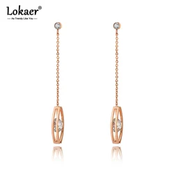 Lokaer Titanium Stainless Steel Geometry Tassel Earrings Fashion CZ Crystal Bohemia Dangle Earrings For Women E20183