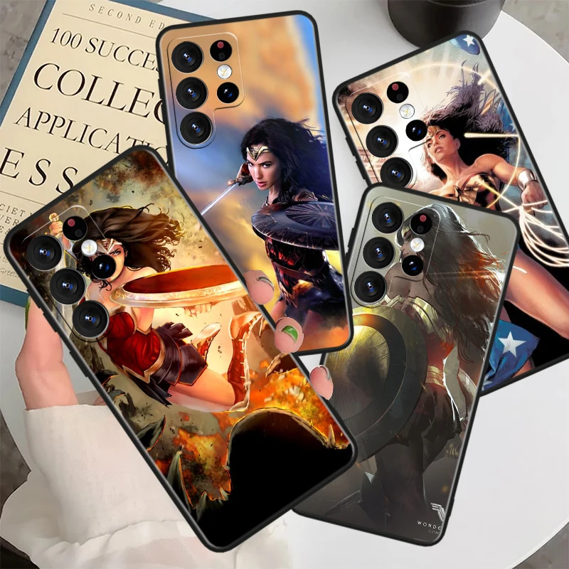 Cute Wonder Woman For Samsung Galaxy S23 S22 S21 S20 FE S10 S10e S9 S8 Ultra Plus Lite Black Soft Phone Case