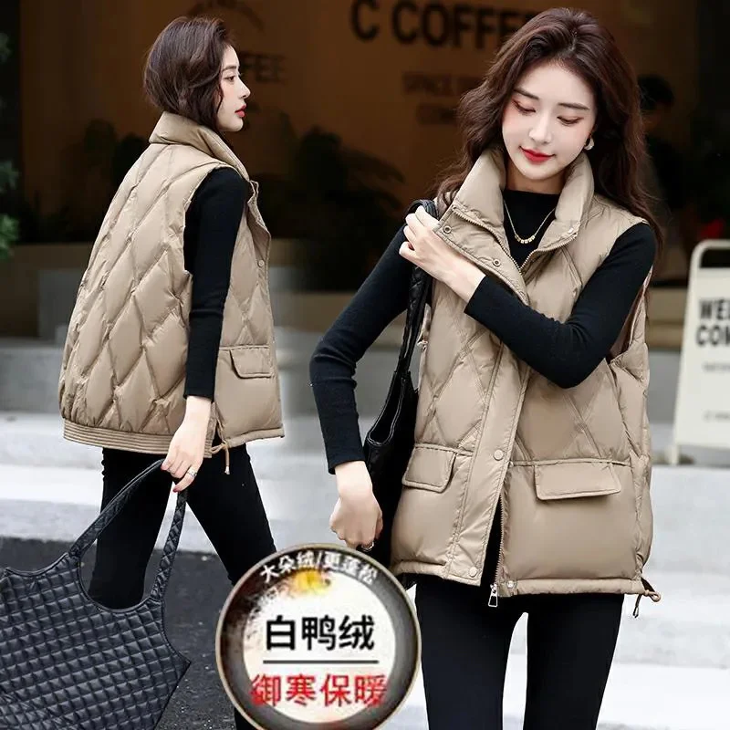 Fashion Vest Women Fall/Winter 2024 New Korean Waistcoat Loose and Slim Stand Collar Short Sleeveless Vests Coat