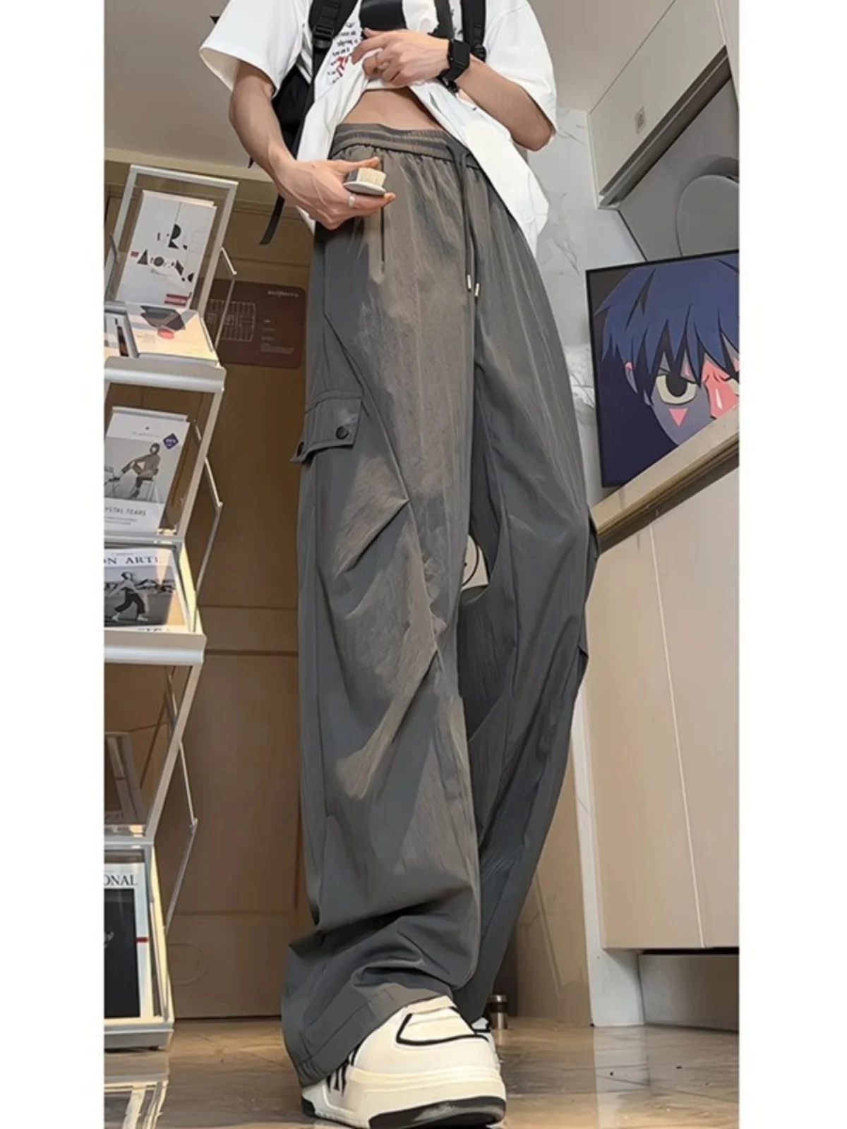 

Мужские рабочие брюки American Sle Qui Dry Ice Silk, летние тонкие модные брендовые брюки в уличном стиле, повседневные прямые брюки