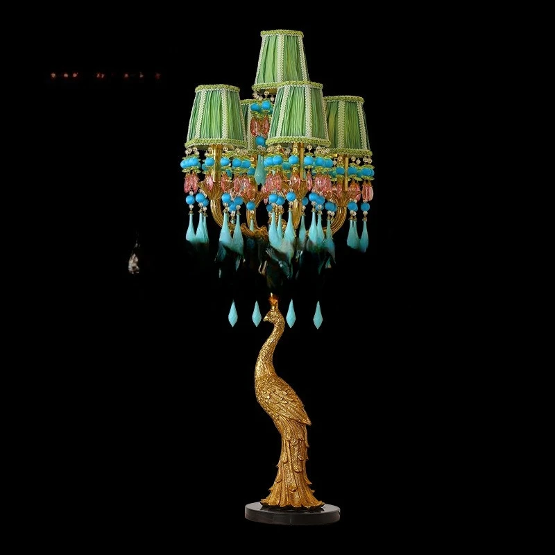French villa all-copper table lamp European living room creative peacock luxury romantic hotel study lamp