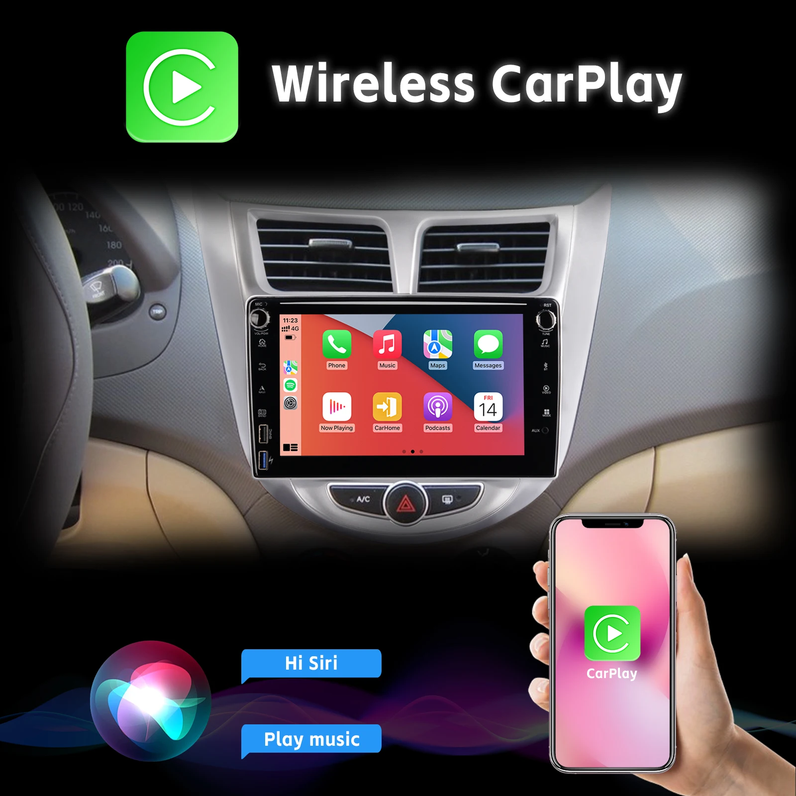 Car Radio Wireless Carplay Android Auto for Modern Rena Ruiyi DSP AHD Rear View Camera DAB+ BT 8