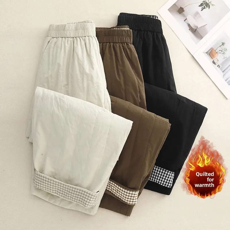 Warme Baumwollhose mit hoher Taille, lockere Passform, Harlan Sle Winter-Oberbekleidung, Damen-Freizeithose, elastische Taille, Baumwollhose