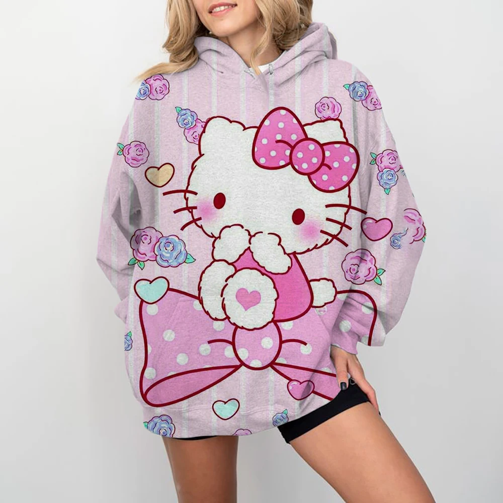 MINISO Girls Hoodies Hello Kitty 3d Christmas Printed Women's Hoodies Long Sleeve Hooded Sweatshirt Lovely Pullover Tops Clothes