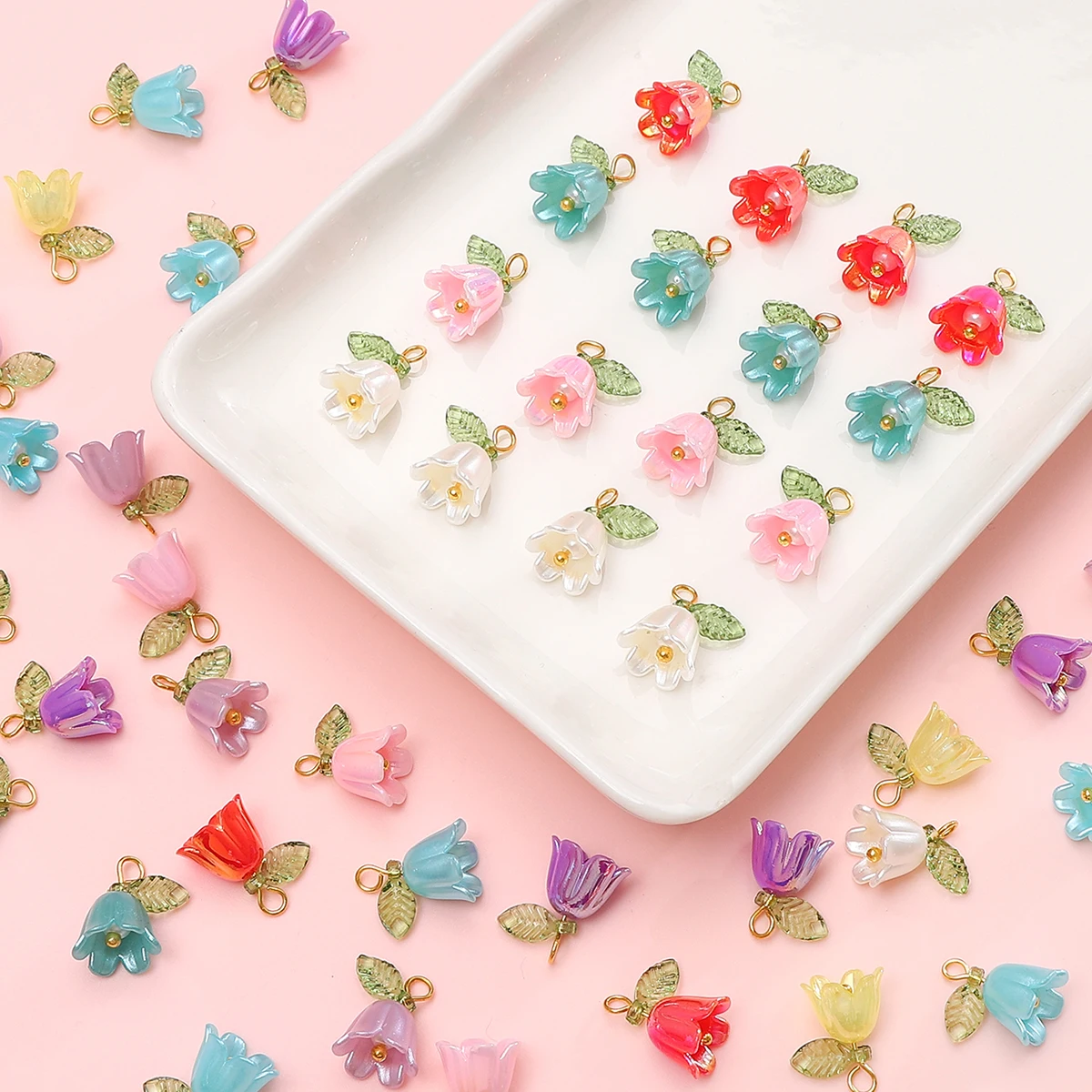 2/10 Pcs 11x14mm 은방울꽃 비즈 쥬얼리에 대 한 다채로운 아크릴 느슨한 구슬 Diy 꽃 매력 펜 던 트 액세서리 만들기