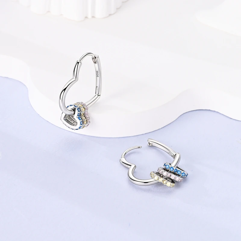 925 Sterling Silver Earrings Sparkling Love Heart-Shaped Earrings Drop Hoop Earrings For Women Jewelry Fine Wedding Party Gifts