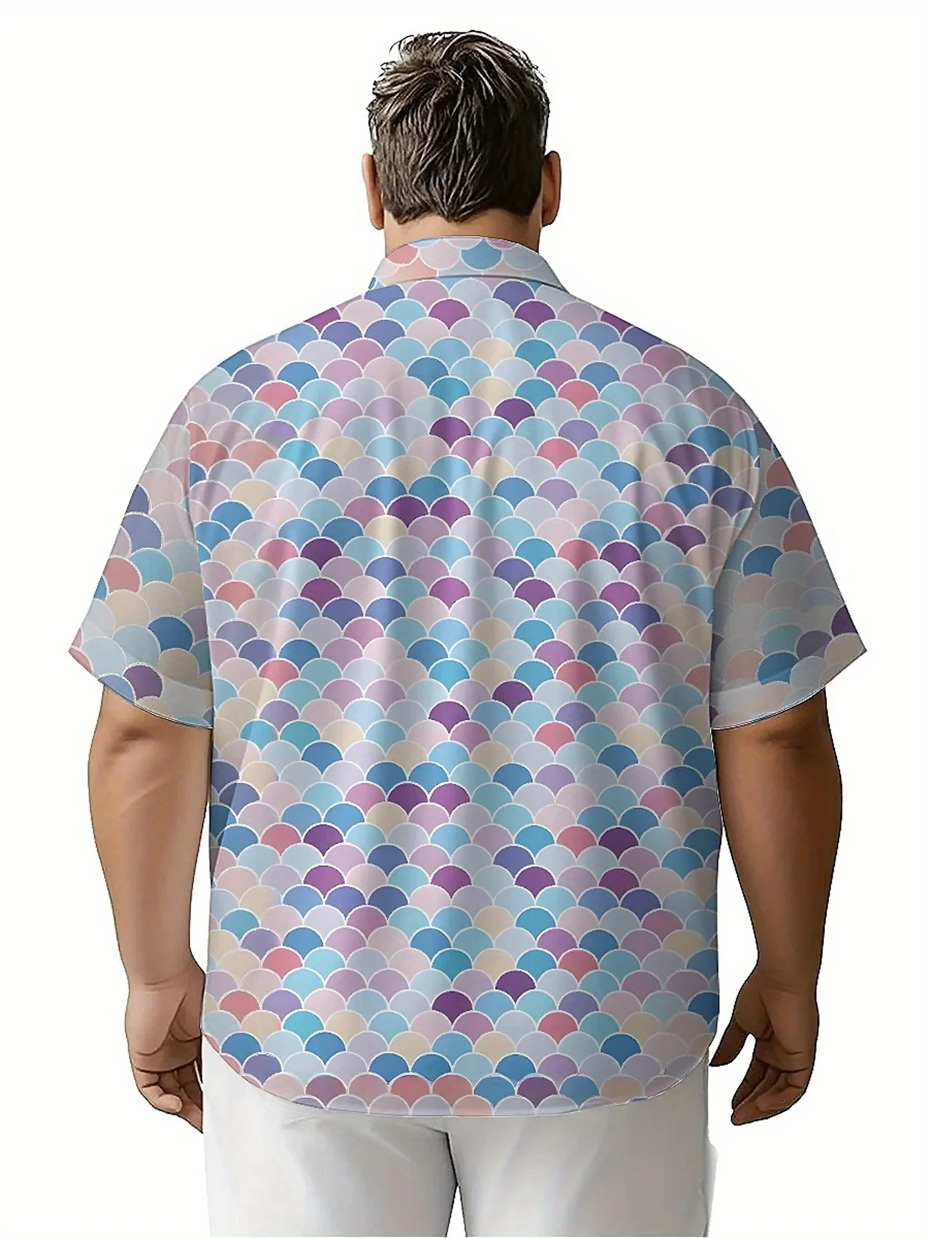 Men's Plus Size Hawaiian Shirts Dreamlike Color Gradient Fish Scales Pattern,New in Summer Fashion Tops,Hip Hop Rock Streetwear