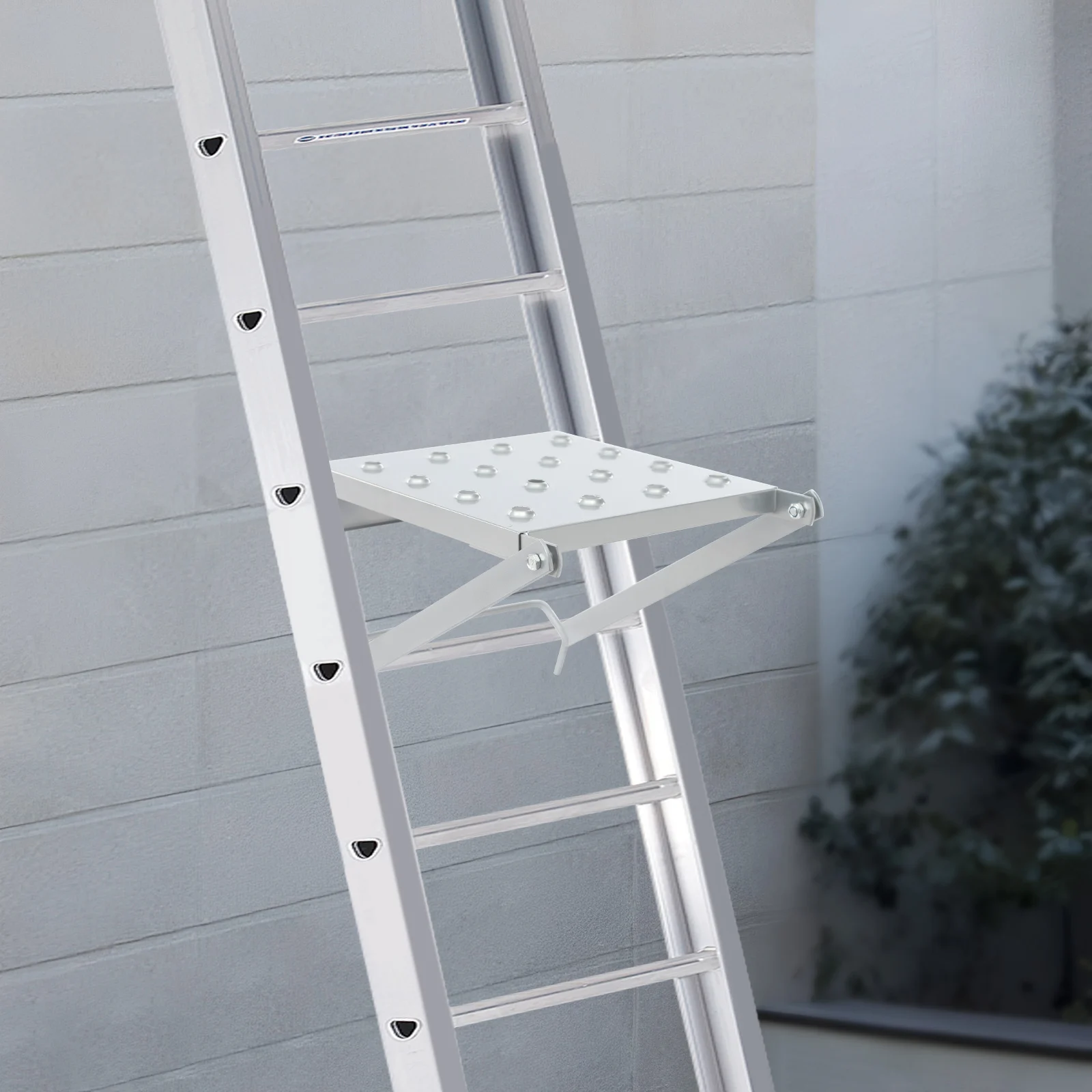 Ladder-Mounted Work Platform, Hanging Step Platform w/ 330 lbs Capacity, Easy-Install Workshop Platform, Sturdy Silver Tool Tray