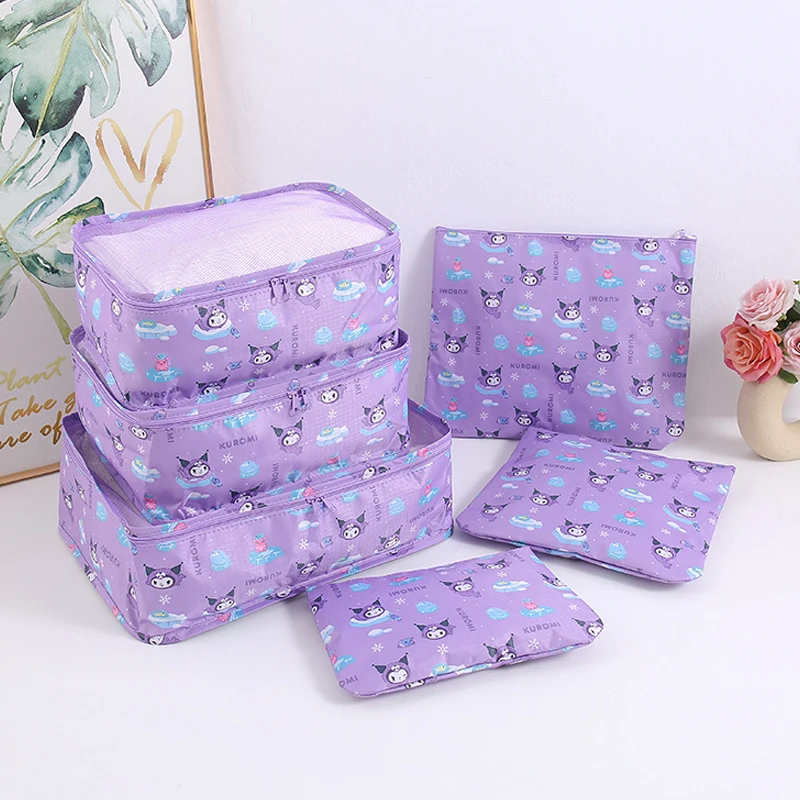 

Дорожная сумка Kuromi Hello Kitty Sanrios с рисунком Cinnamoroll, водонепроницаемая сумка для хранения, 6 шт., набор для хранения, классификационные сумки-органайзеры