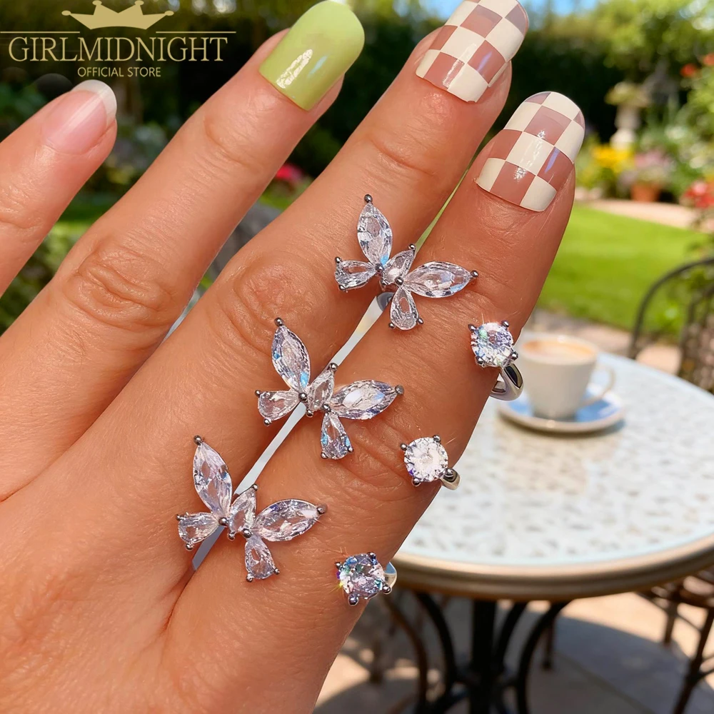 

Роскошное открытое регулируемое кольцо из стерлингового серебра 925 пробы в форме бабочки, обручальное кольцо для женщин и девочек, новые модные украшения