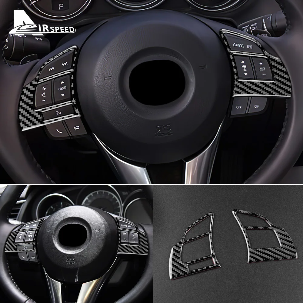 Real Carbon Fiber for Mazda 6 2014-2017 Automatic Transmission Car Steering Wheel Button Frame Sticker Interior Trim Accessories