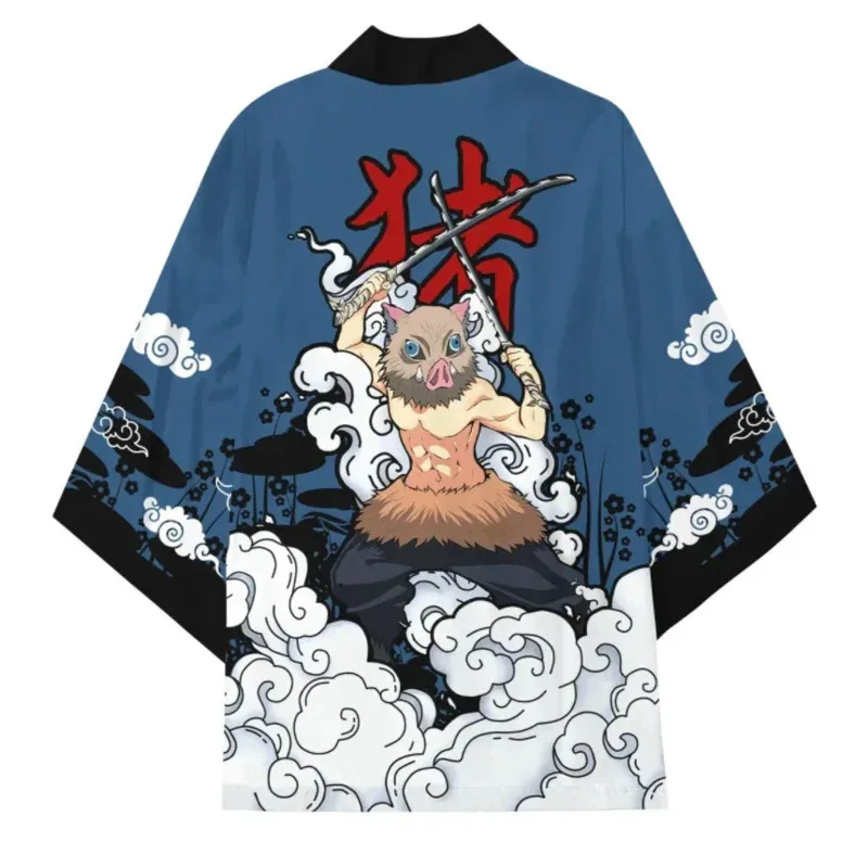 Nieuwe anime demon slayer hashibira inosuke cosplay kostuums kimono volwassen kinderen haori mantel vest jas pyjama badjas top