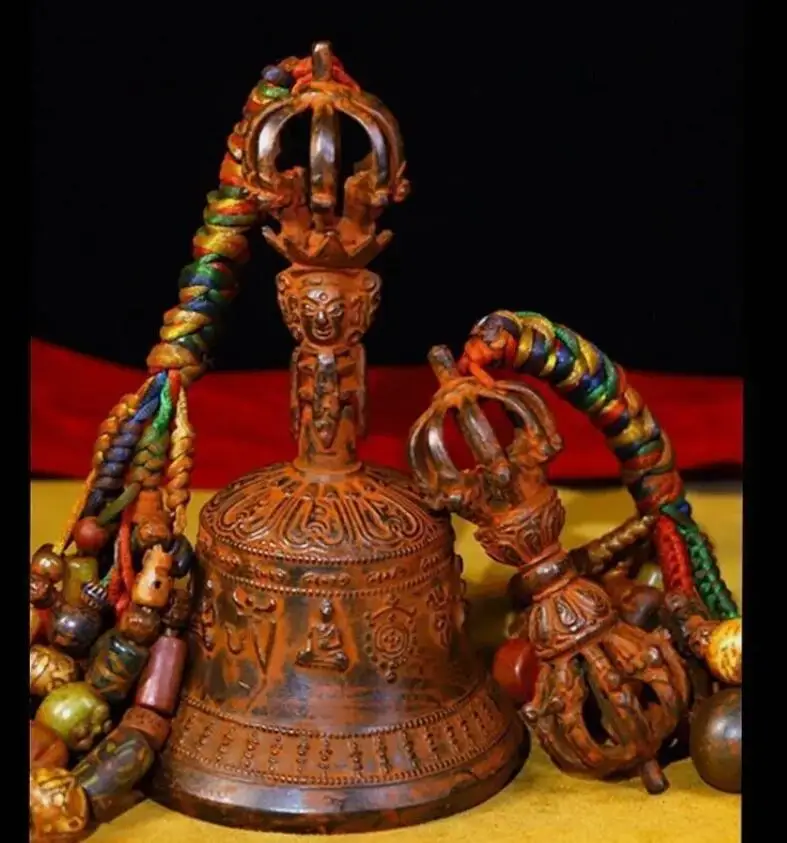 

7" Bronze Ghanta Dril-bu Dorje Vajra Bell Pestle Meditation Bell with Faqi #3379