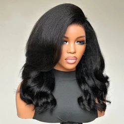 Preplucked Black 26Inch Kinky Straight 180Density Natural Hairline 13*4 Lace Front Wigs For Women With Baby Hair Good Texture