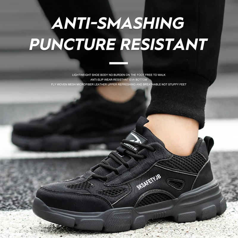 Summer Safety Shoes Men's Work Boots Steel Toe Cap Puncture-Proof Indestructible Security Work Shoes Light Sneakers
