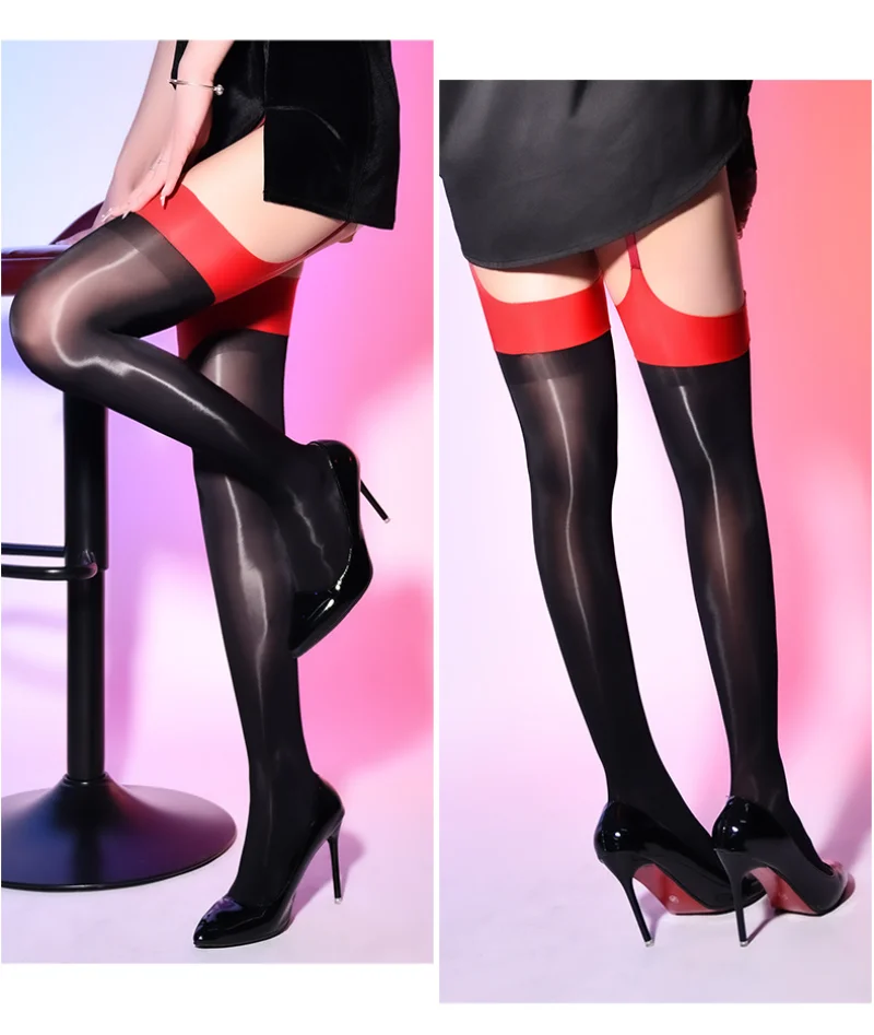 5D Suspenders One-piece Contrast Color Stockings Women Garter Toe Transparent Lingerie Thigh Lace Nylon Silk Sexy Tights