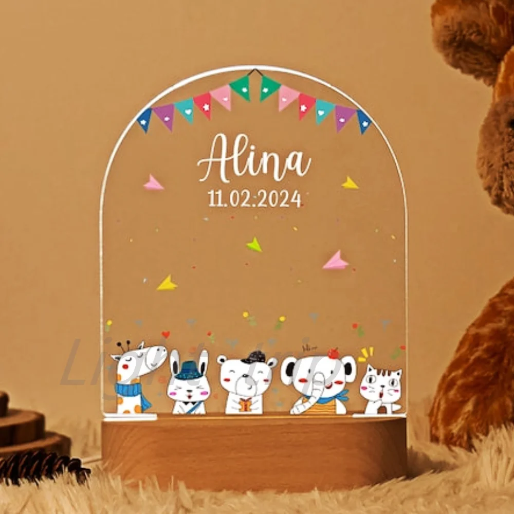 Imagem -05 - Nightlight Usb Personalizado com Nome Personalizado Lâmpada Acrílica Animal Design Bebê Crianças Quarto Decoração de Casa Aniversário Presente de Aniversário