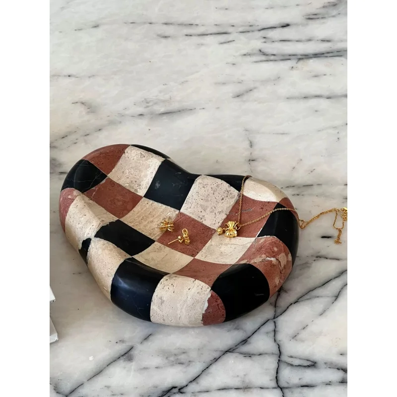 French-style minimalist natural marble tray jewelry box vintage aroma decoration tray for women's jewelry storage dish