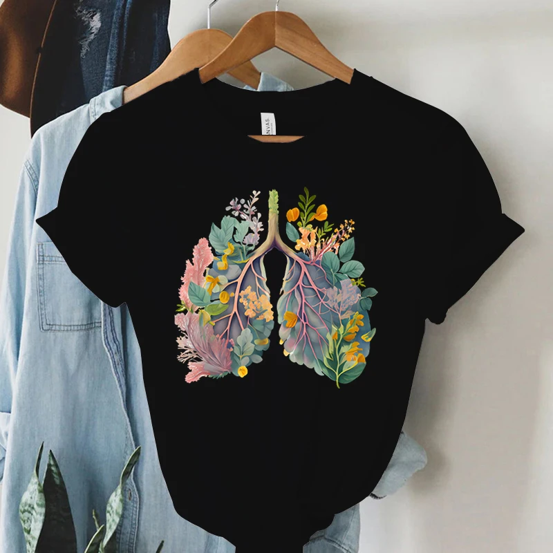 Colorful Anatomical Heart Lungs T-shirt Women Plant Floral Graphic Anatomy Tshirt Top Funny Cardiac Nurse Gift Summer Shirt 2024