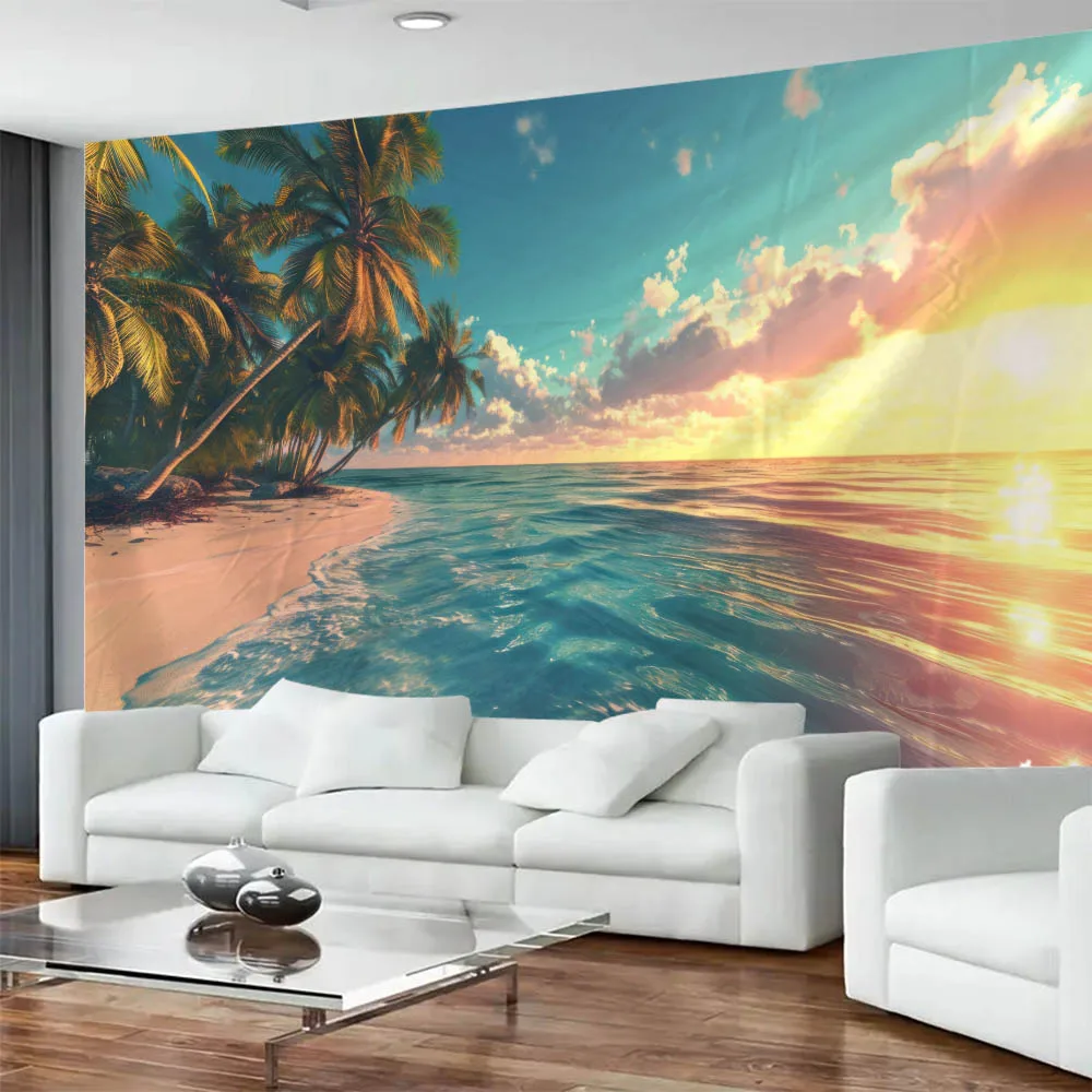 Beach Blue Sky Landscape Tapestry Polyester Wall Cloth Art Wave Theme Home Decoration Beautiful Hanging
