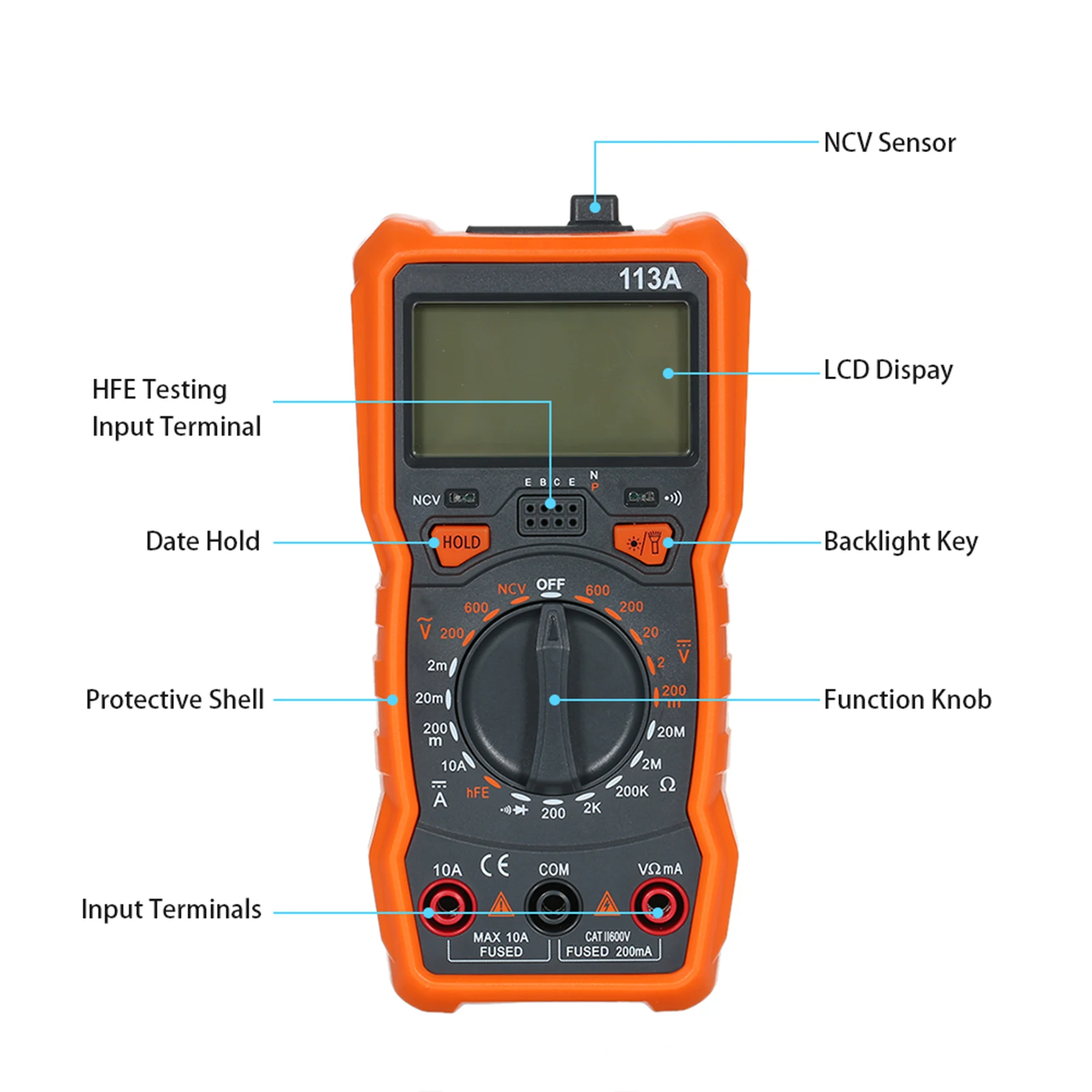 RM113D NCV Digital Multimeter 6000 Counts Auto Ranging AC/DC Voltage Meter Flash Back Light Large Screen Auto Ranging Measuring