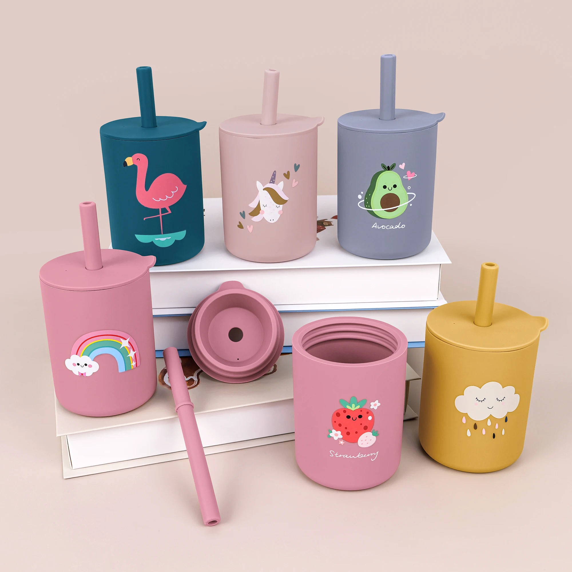 

1Pc Baby Feeding Straw Cup Baby Cartoon Learning Feeding Cup Food Grade Silicone Toddler Water Bottle Tableware BPA Free