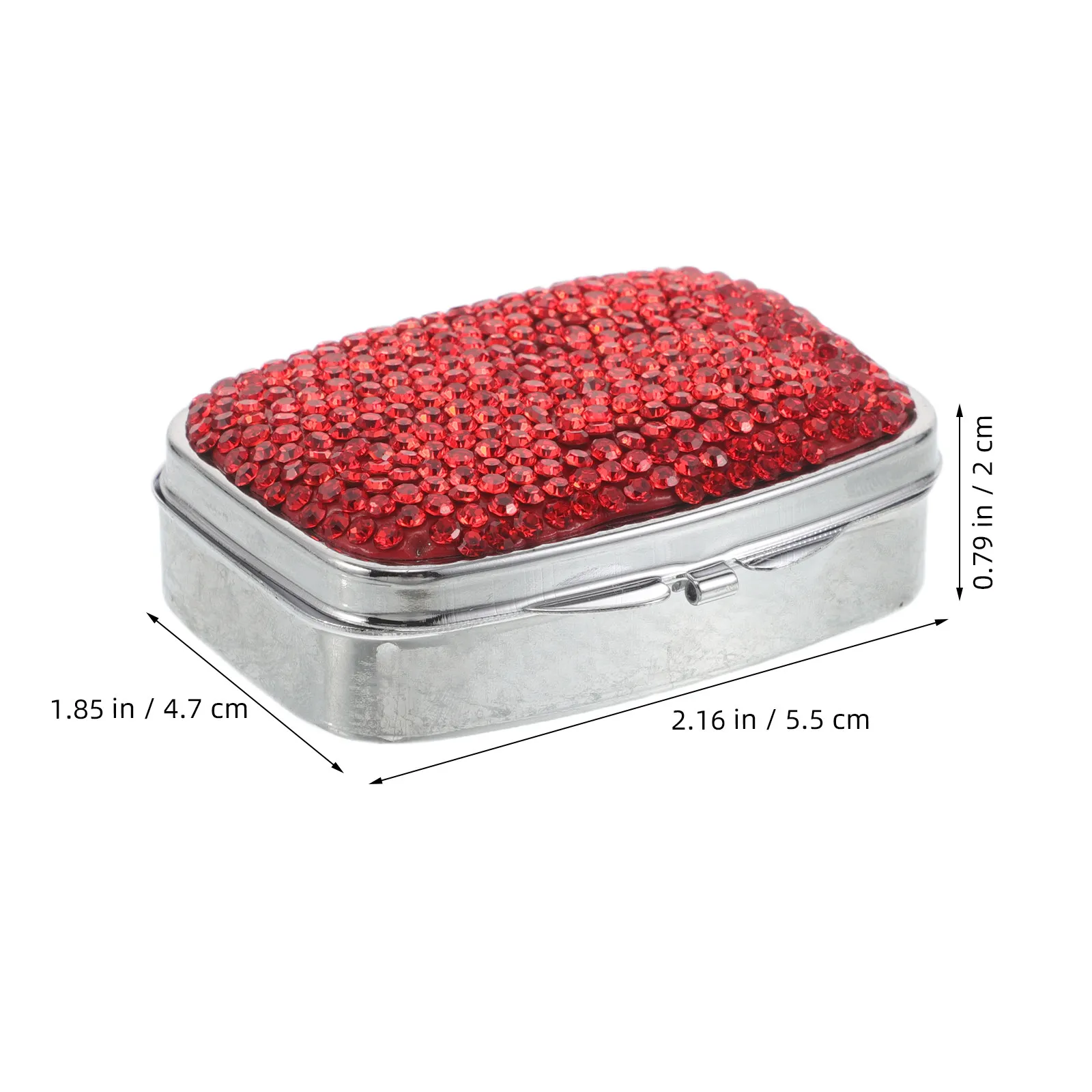 Bling Rhinestone Pill Box Portable Mini Medicine Organizer Rectangle 2-Compartment Travel Case Daily Medication Ab Color Red