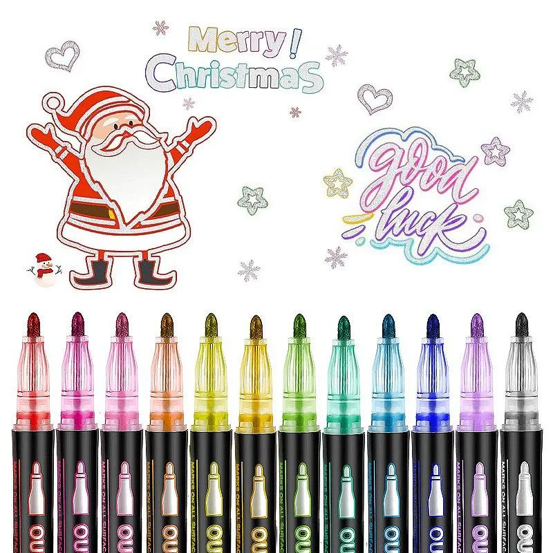 Double Outline Metallic Markers-8/12 Colors, Glitter Pens for Card Writing