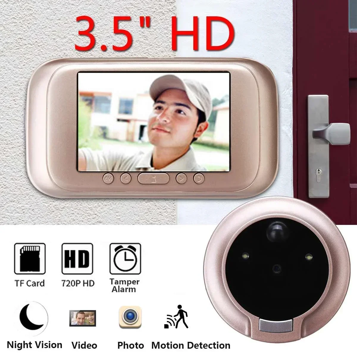 720P للرؤية الليلية مراقبة المنزل إنذار مضاد للسرقة 32G سجل جرس باب يتضمن شاشة عرض فيديو 3.5 HD كاميرا إلكترونية صور