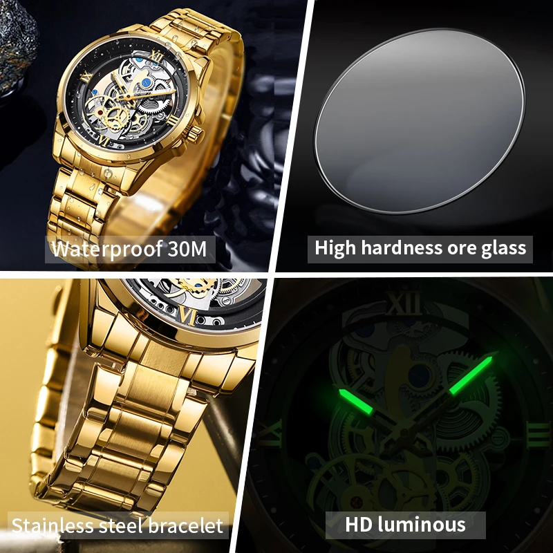 LIGE Men Watch Skeleton Quartz Wristwatch Gold Skeleton Retro Man Watch Top Brand Luxury Clock Mens Watches Relogios Masculino