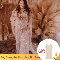 Don&Judy Sequin Maxi Maternity Photo Shoot Dress Boho Evening Party Gown Pregnancy Women Photography Dresses Baby Shower Gift