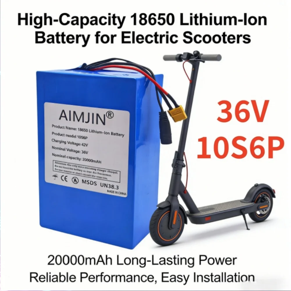

10S6P 36V 20000mAh High-capacity Rechargeable 18650 Li-ion Battery Built in BMS Suitable for Electric Scooter Battery.